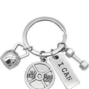 💪🏼 Fitness Keychain with Dumbbell and Kettlebell Charms | NWT
